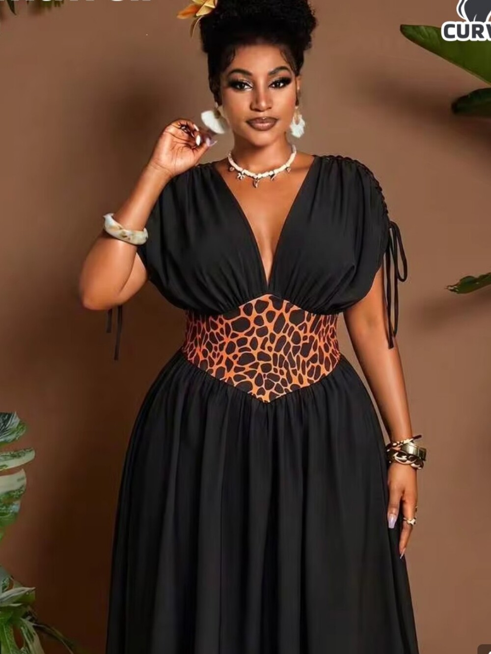 Women's Size 3XL V Neck Boho Maxi Dress Black